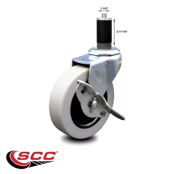 Service Caster 3 Inch Thermoplastic Rubber Wheel 1-3/8 Inch Expanding Stem Caster with Brake SCC-EX05S310-TPRS-SLB-138 - main